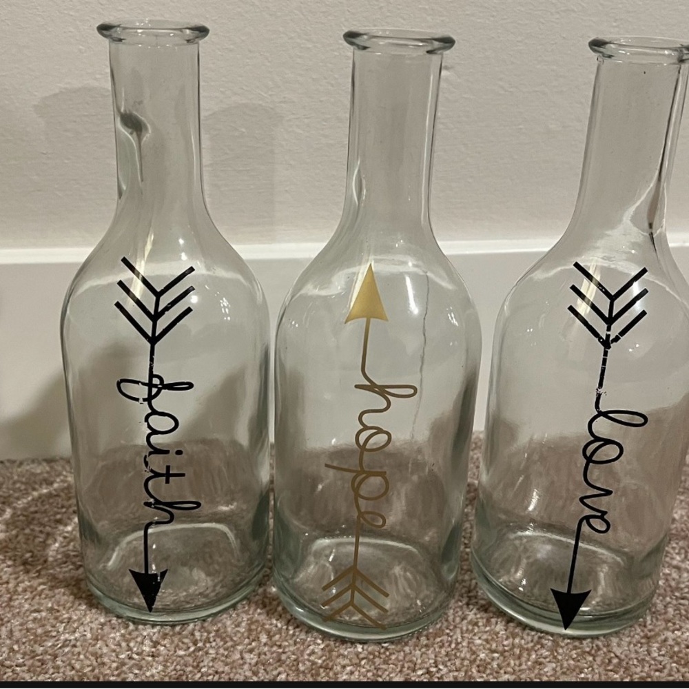 Set Of 3 Glass Vases (9 Inches Tall) - Faith, Hope, Love